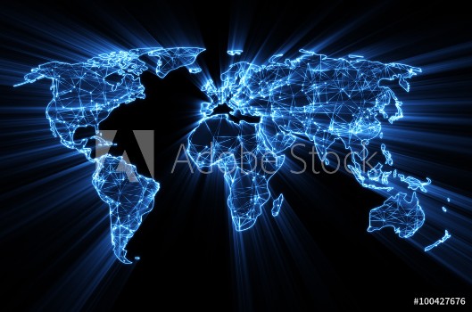 Bild på glowing blue worldwide web on world map concept